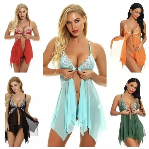 Sexy Damen-Tanga Dessous Nachtkleid Nachtwäsche Babydoll Unterwäsche Set - Bild 13 von 31
