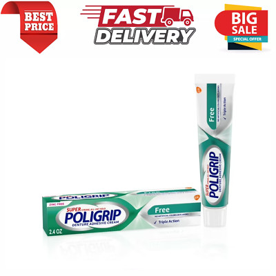 Super Poligrip Original Zinc Free Denture and Partials Adhesive Cream, 2.4 Oz