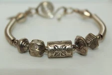 Vintage Handmade Fine Silver Beaded Wire Wrap 7.5" Bracelet 