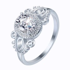 Elegant 925 Sterling Silver White Topaz Fashion Wedding Engagement Ring Size 9