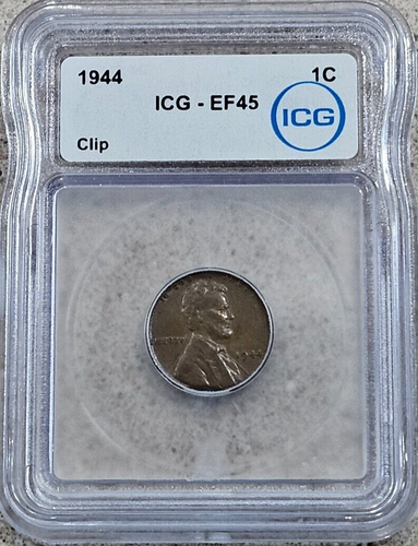 1944 1C Lincoln Wheat Penny 1 Cent Coin Mint Error Clipped ICG Graded At EF 45 - Picture 2 of 11