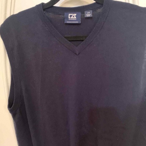 Cutter & Buck Sweater Vest Men's Large V Neck Merino Wool Blend Navy Blue - Picture 2 of 5