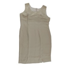 Sleeveless Dress Sheath Textured Metallic Bodice Lined Slit Beige Size 20