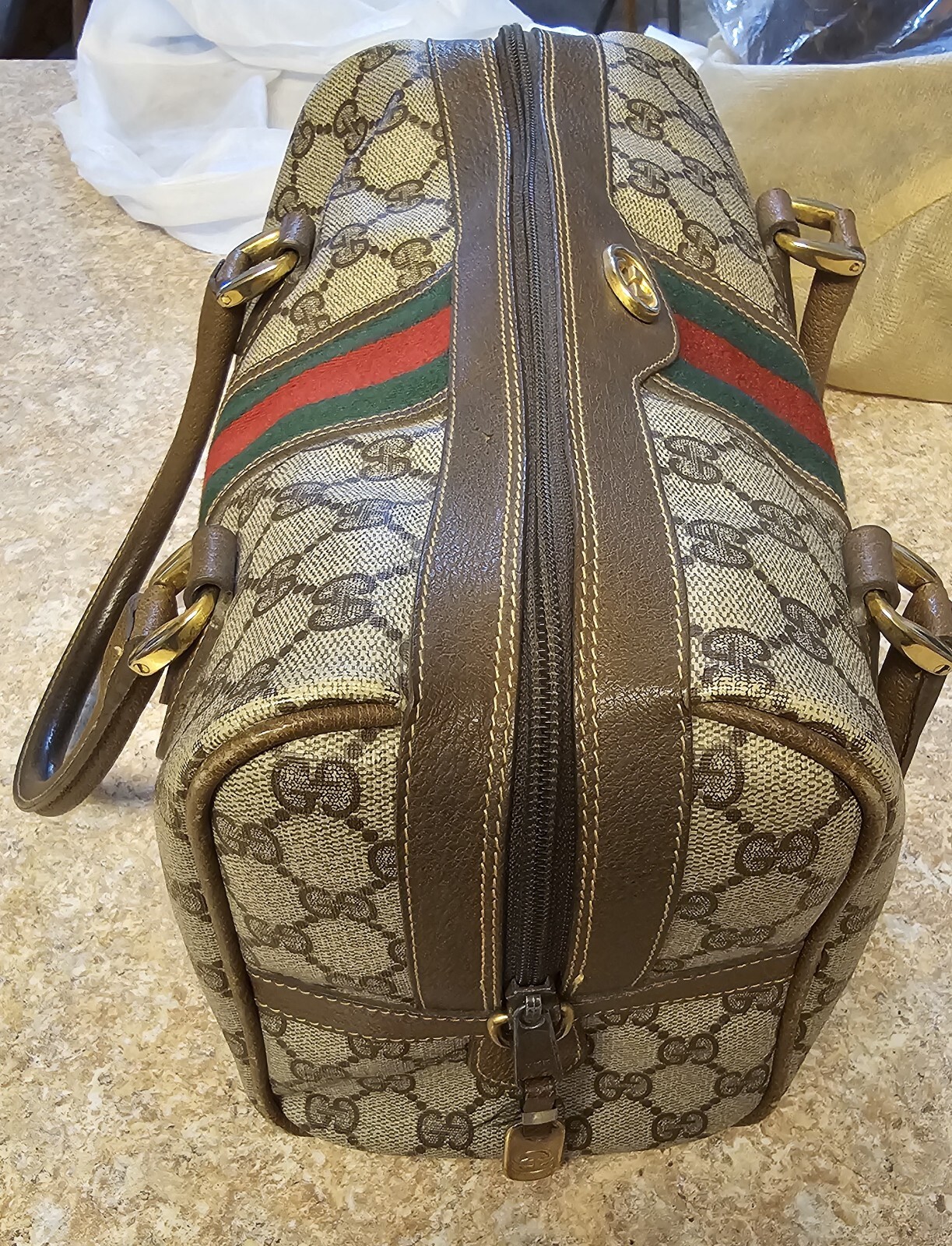 Vintage Gucci GG Monogram Boston Speedy Bag Large Brown Leather image 6