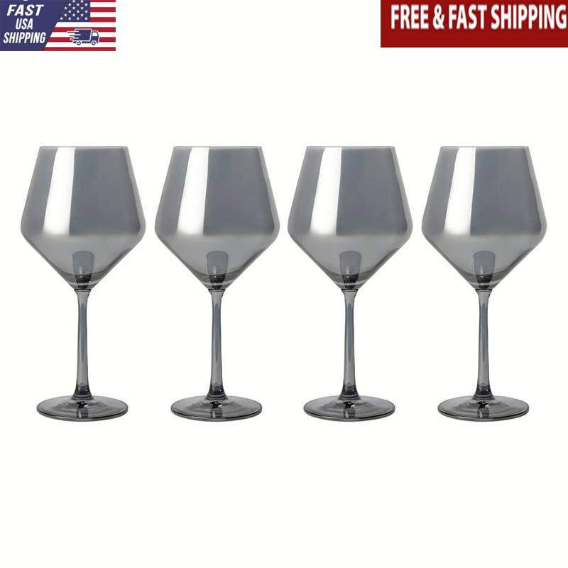 4-Pack Angled Wine Glass Set Smoke Finish Elegant Design Durable Glassware New