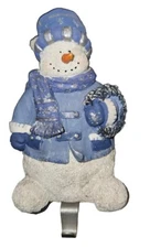 1 Resin Vtg Snowman Stocking Hanger 2lbs Blue White 2000 Vintage Growth Corp. S1