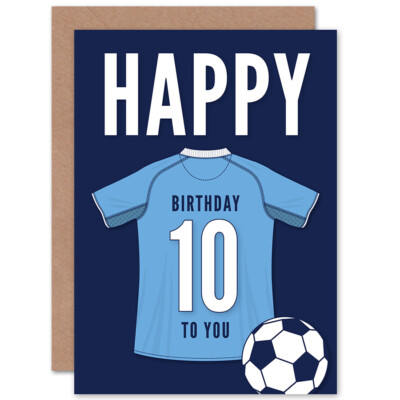 Fußball Fußball Karte 10. Geburtstag für Jungen Mädchen himmelblau oben auf dunkelblau