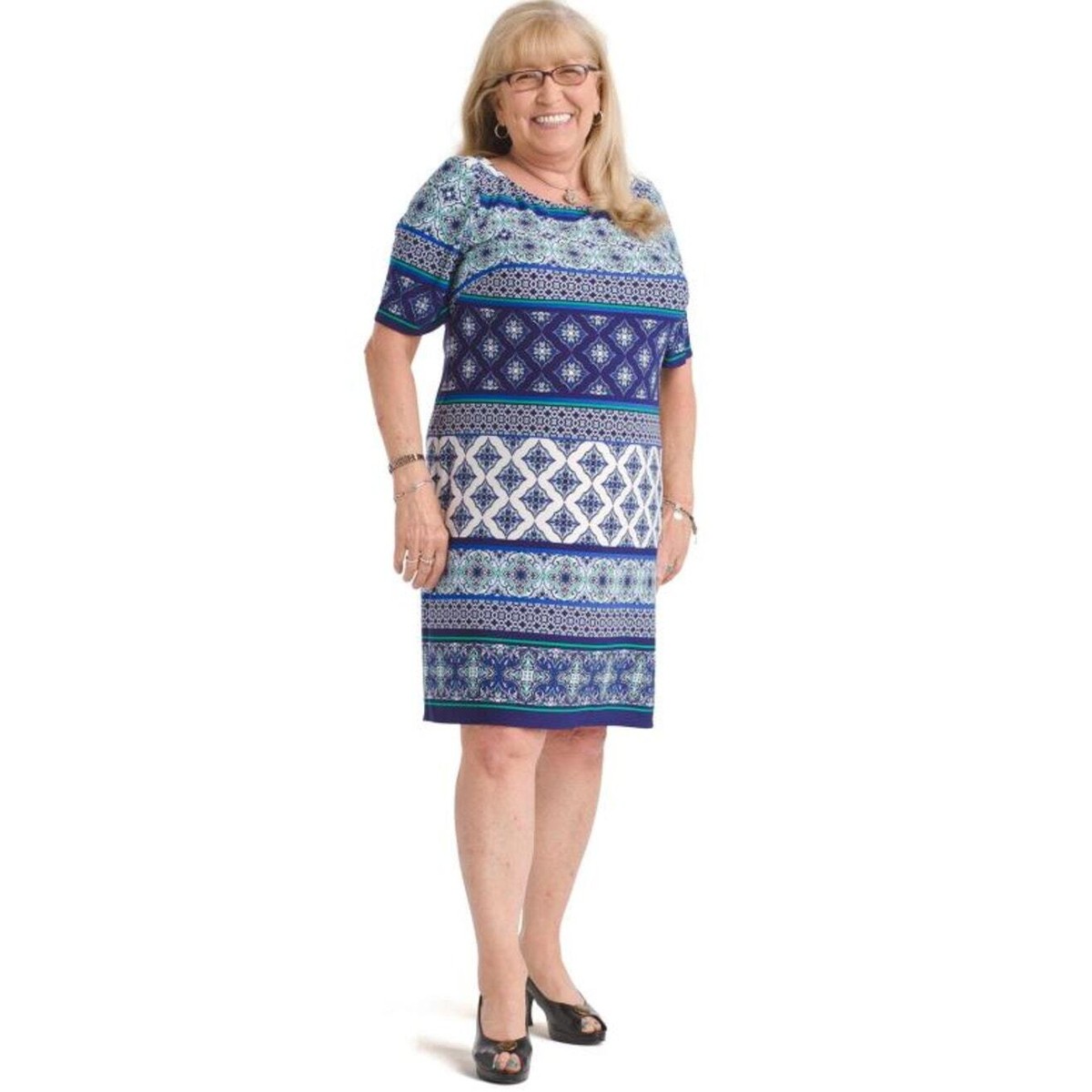 Eliza J Geo Striped Knit Dress blue gold zipper, plus size 18W | eBay Eliza J Geo Striped Knit Dress blue gold zipper, plus size 18W | eBay