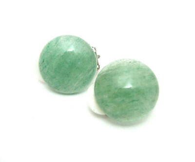 Ohrringe Ohrclips Edelstein Natur Aventurin Cabochon rund grün Silber 16mm