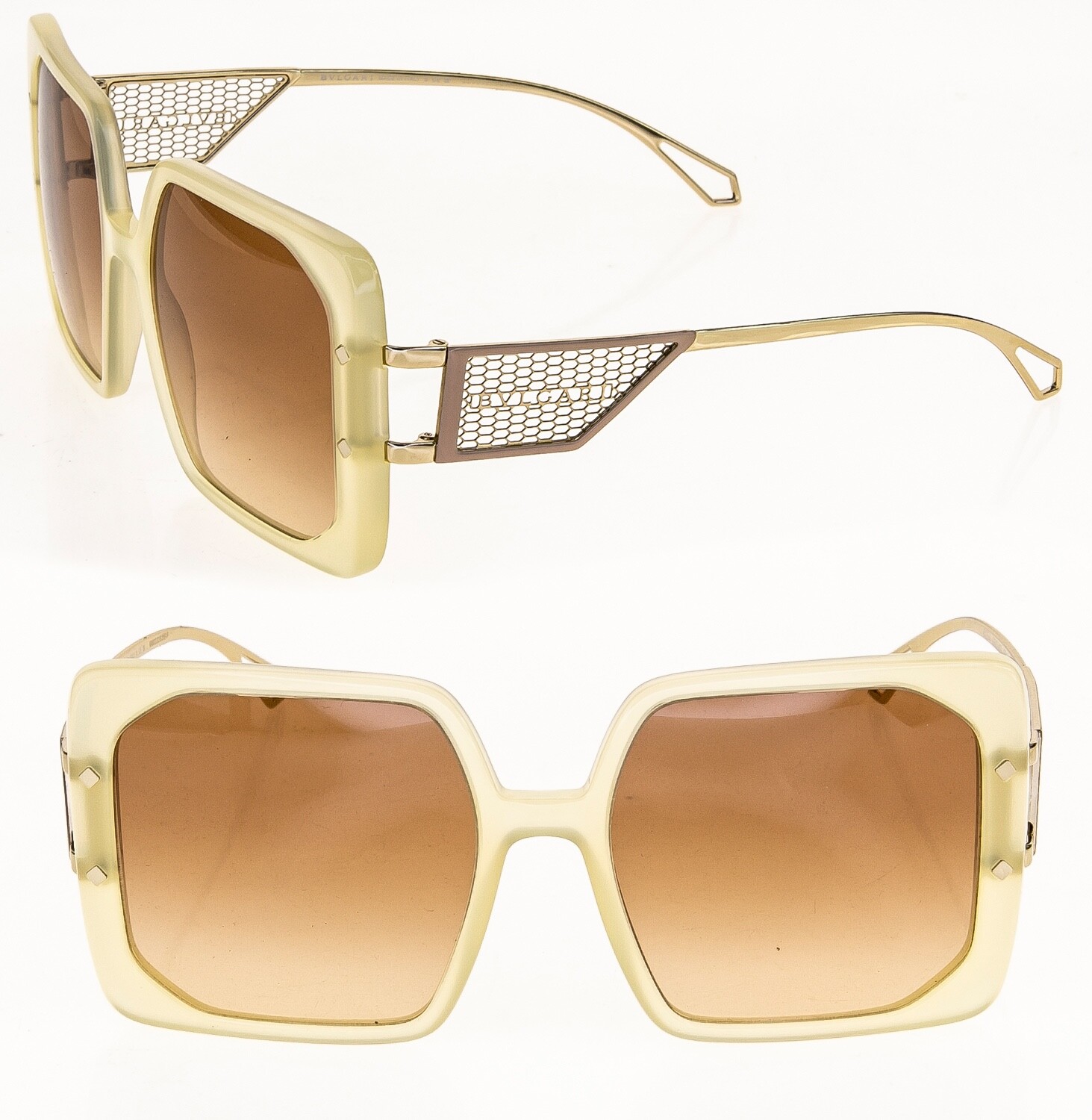 Opsl Lens BVLGARI Serpenti BV8254 Opal Gold Mesh Metal Scales Oversized Sunglass ...