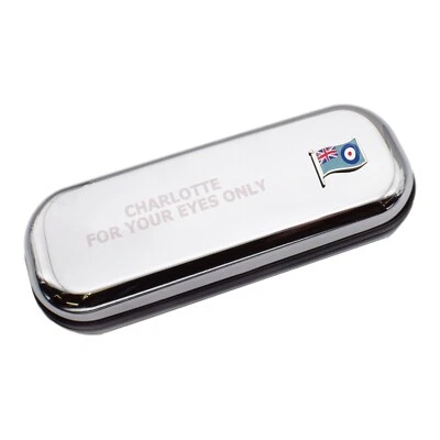 RAF Wave Flag & Engraved With Message Chromed Glasses Case Box