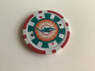 MIAMI DOLPHINS POKER CHIP OVERSIZE GOLF BALL MARKER 2 SIDED HELMET & LOGO  