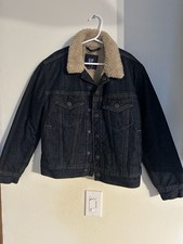 Gap Denim Sherpa Lined Jean Jacket Youth Medium Dark Blue Beige