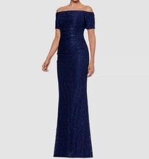 XSCAPE Women's Blue Off-the-Shoulder Lace Evening Gown Dress Formal Size 6 NWT