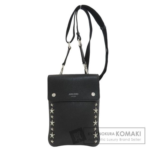 JIMMY CHOO Star Studs Leather Shoulder Bag Black Snap Closure Womens