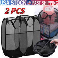 2PCS Collapsible Pop up Laundry Bag Foldable Hamper Large Mesh Clothes Basket US