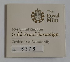 C.O.A. Only 2008 UK Gold Proof Sovereign Booklet No Coin .