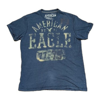 Vintage Style American Eagle AEO Graphic Short Sleeve T-Shirt Blue Medium 