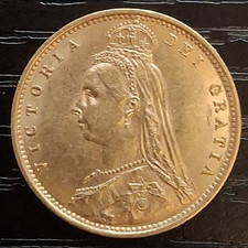 1892 Queen Victoria  - London Mint - Gold Half Sovereign Shield Coin 22ct - aUNC
