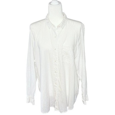 Universal Thread Women s L Linen Button-Up Shirt White Lightweight Casual Top