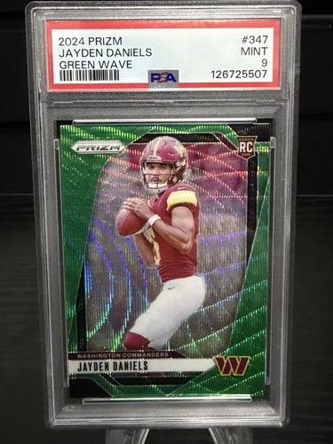 🟢 2024 Panini Prizm Jayden Daniels #347 Green Wave RC PSA 9 Mint 🏈