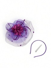 Purple Vintage Mini Pillbox Hat With Veil One Size