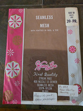 NIP Vtg Kama Lee Seamless Mesh RHRT Nylon Stockings Misty Size 10