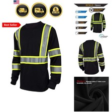 Hi Vis Class 3 T Shirt Reflective Safety Black Short Long Sleeve HIGH Visibil...