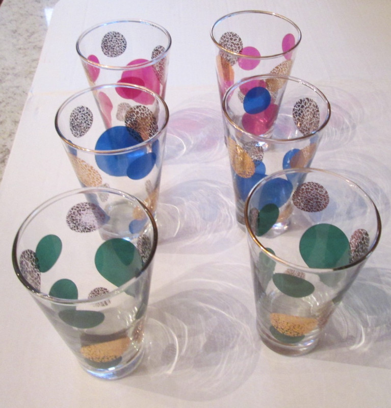 Vintage 6 Russel Wright Eclipse Polka Dot 5.25 inches Highball tumblers Art Deco