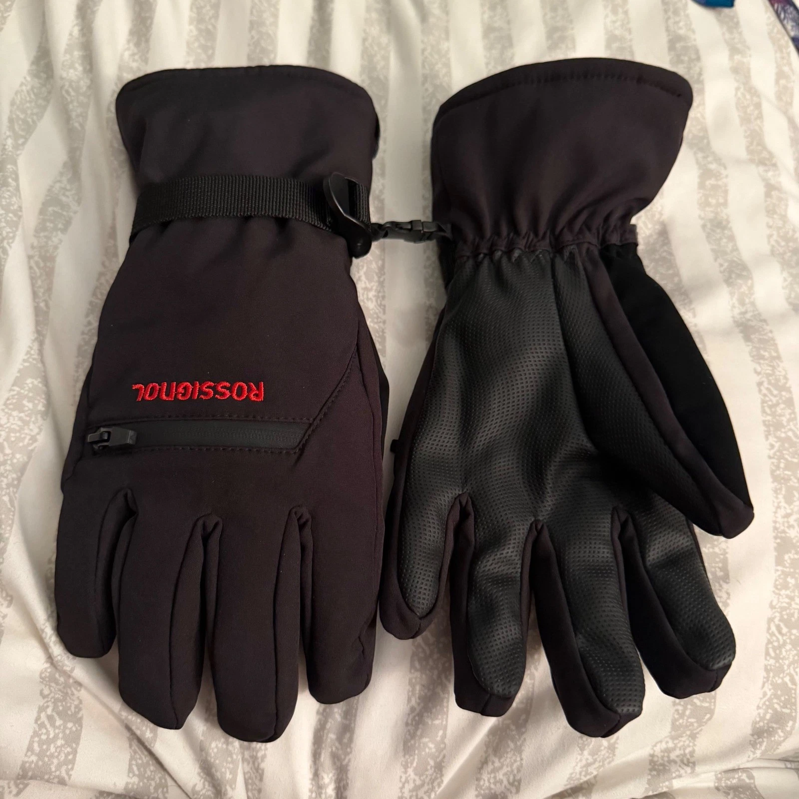 Rossignol Mens Ski Gloves Black Winter Snow Insulated Zipper Pocket Size M