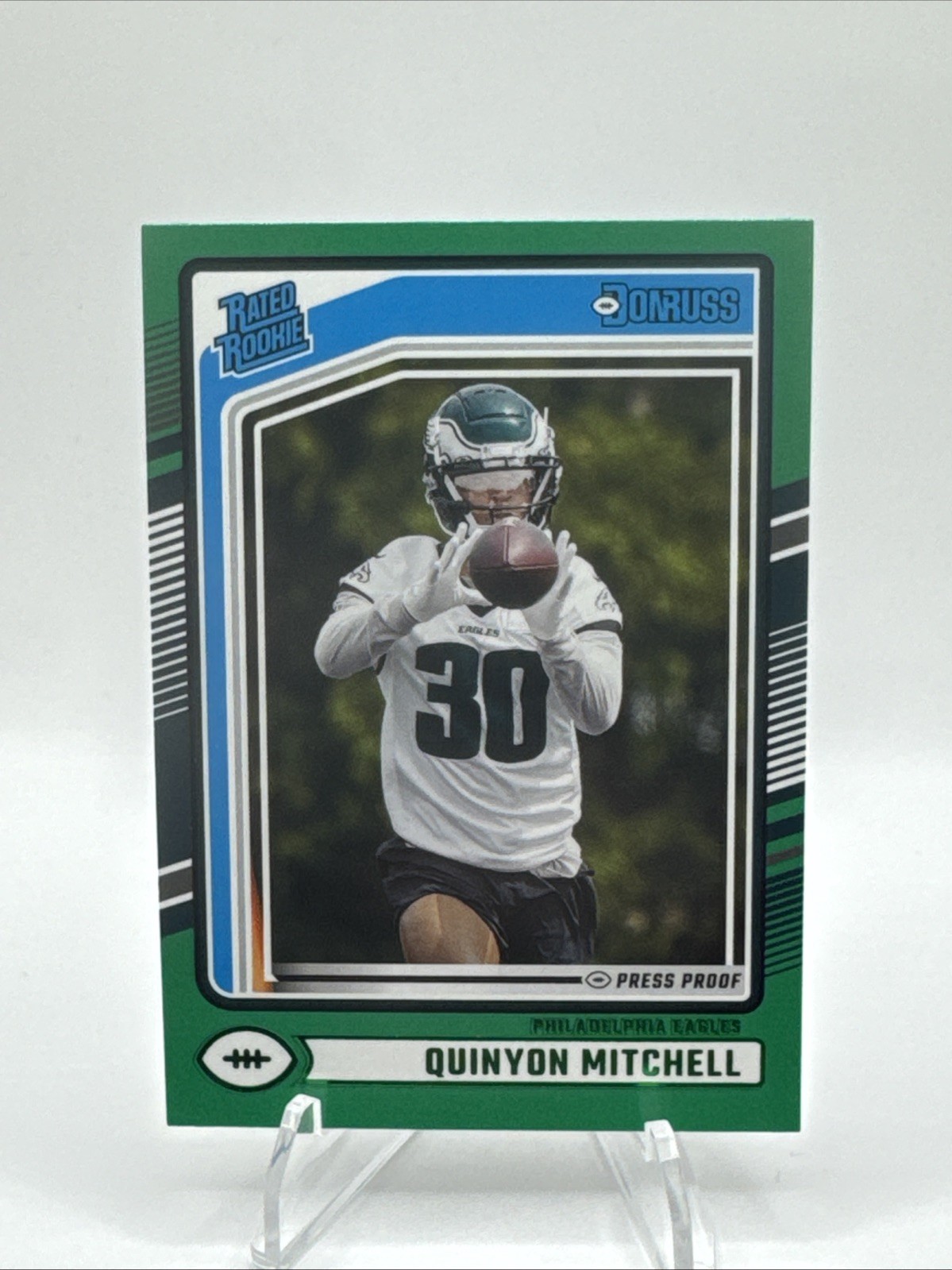 2024 Donruss Rated Rookie Green Press Proof #361 Quinyon Mitchell RC Eagles