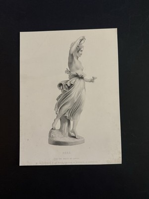 Antike Gravur neoklassizistische weibliche Statue von Antonio Canova hält eine Tasse