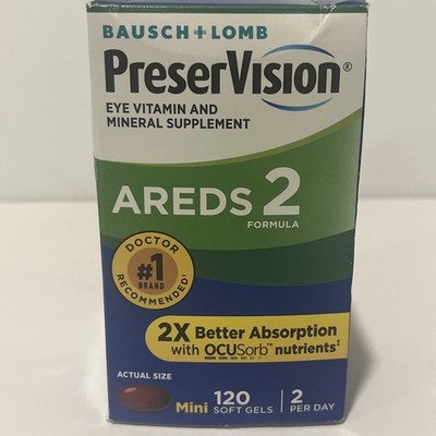 PreserVision AREDS 2 Bausch+Lomb 1 Bottle 120 Mini Softgels Eye Vitamins 07/2027