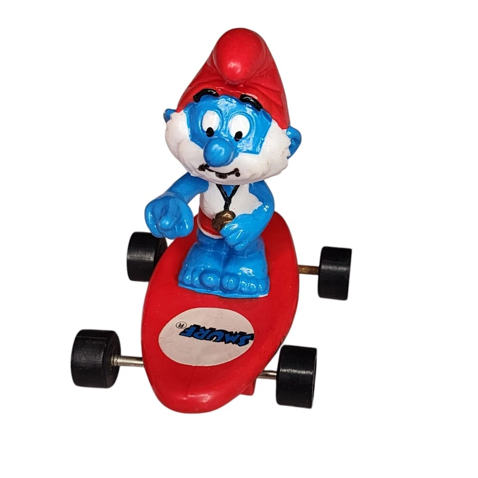 Lote de 4 figuras de PVC de colección Hardees 1990 Peyo Applause SMURFIN SMURFS monopatín Foto 4 de 4