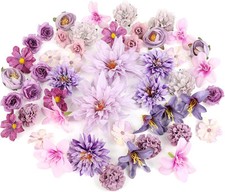 48 PCS Artificial Flowers Heads, Fake Daisy Heads Bulk Silk Faux Rose Purple