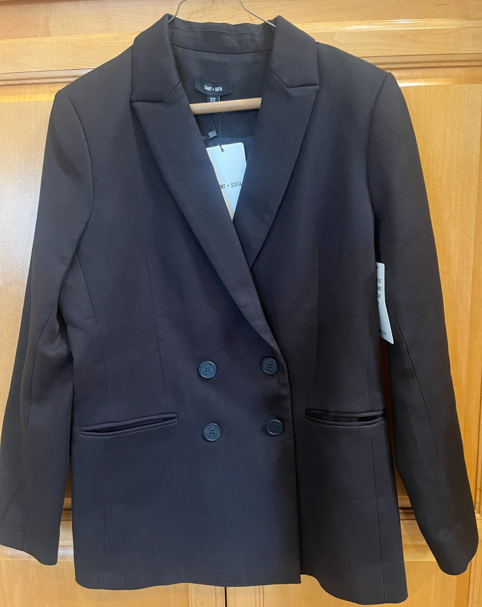 Saint + Sofia Cambridge Double-Breasted Jacket Black Organic Cotton Size 8 NEW View 4
