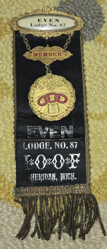 1880s IOOF  EVEN Lodge #87 Black Ribbon Medals Sheridan Michigan
