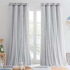 PONY DANCE Blackout Curtains for Nursery - Stars Cutout Decor for Bedroom Aes...