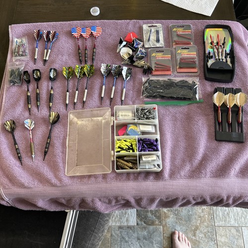 Huge Lot Plastic Throwing Darts With Case, Flights, Tips And lots of Accessories