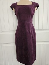 Calvin Klein Aubergine Faux Suede Sheath Dress Cap Sleeves Coin Zipper Sz 4