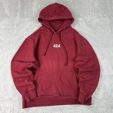 424 Los Angeles Pullover Hoodie Men XL Red Distressed Streetwear Heavyweight Y2K