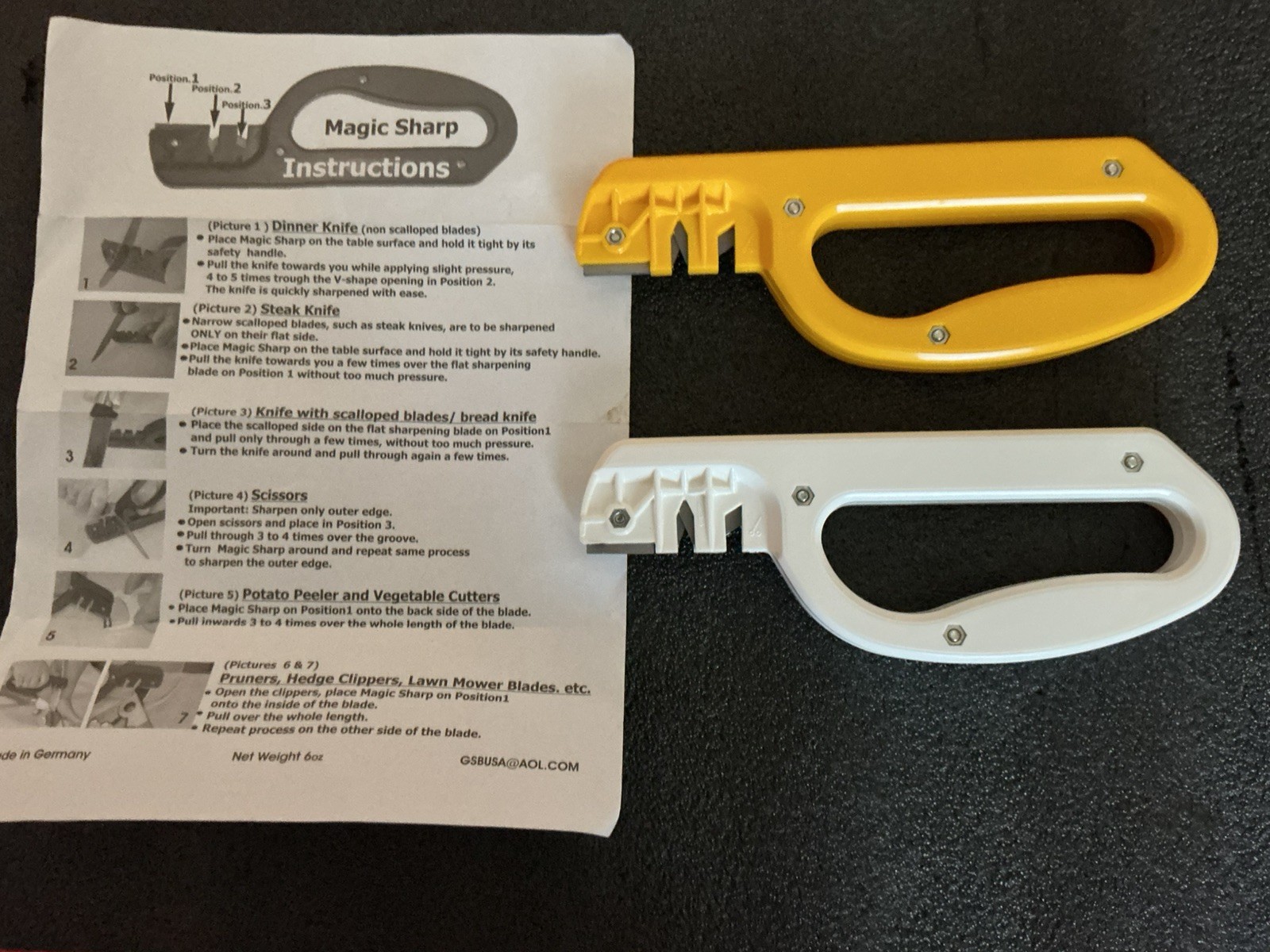 Magic Sharp, 3-in-1 sharpening tool, (2 pk - White & Yellow ), new