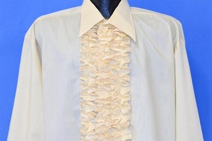 vtg 70s AFTER SIX YELLOW TUX TUXEDO MENS RUFFLE BUTTON DOWN RUFFLED SHIRT 2XL