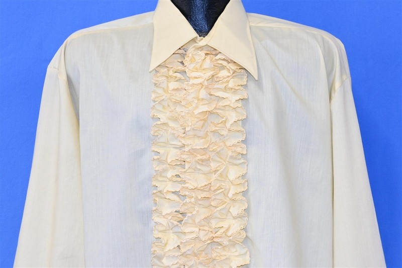 vtg 70s AFTER SIX YELLOW TUX TUXEDO MENS RUFFLE BUTTON DOWN RUFFLED SHIRT 2XL