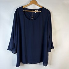 CATO Blouse Womens 26/28W Navy Blue Bell Slee...
