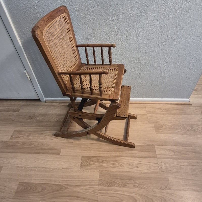 Vintage Victorian Oak & Cane Convertible Childs High Chair Rocking Chair