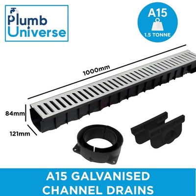 Kanalabflüsse Metallrost flache Einfahrt Ablaufkanal PVC 1 Meter ACO Stil