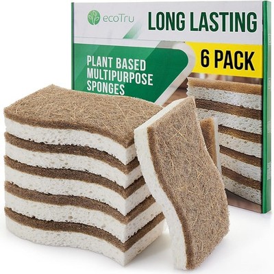 6 Pack Natural Kitchen Sponges Compostable Cellulose
