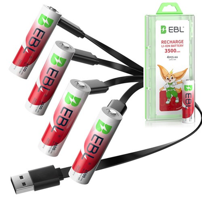 #ad EBL Rechargeable 1.5V AA Lithium Batteries 3500mWh USB Cable Li ion Battery Lot $160.99