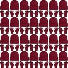 56 Pcs Bulk Winter Hats and Gloves Set for Homeless Beanies Touchscreen Red